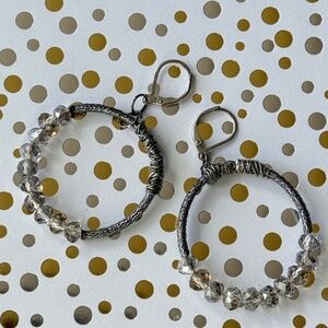 ZEVAR by TRESKA Earrings Bohemian Hoops Beaded Smokey Wire Wrap Silver